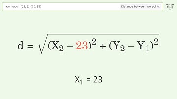 Find the distance between two points p1 (23,22) and p2 (19,15): Step-by-Step Video Solution
