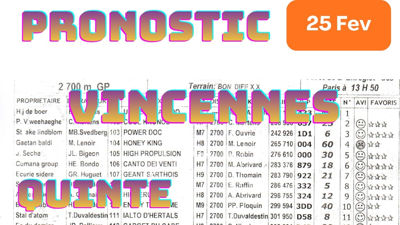 Pronostic Quinté 25 FEV 2026– Analyse Gagnan VINCENNES