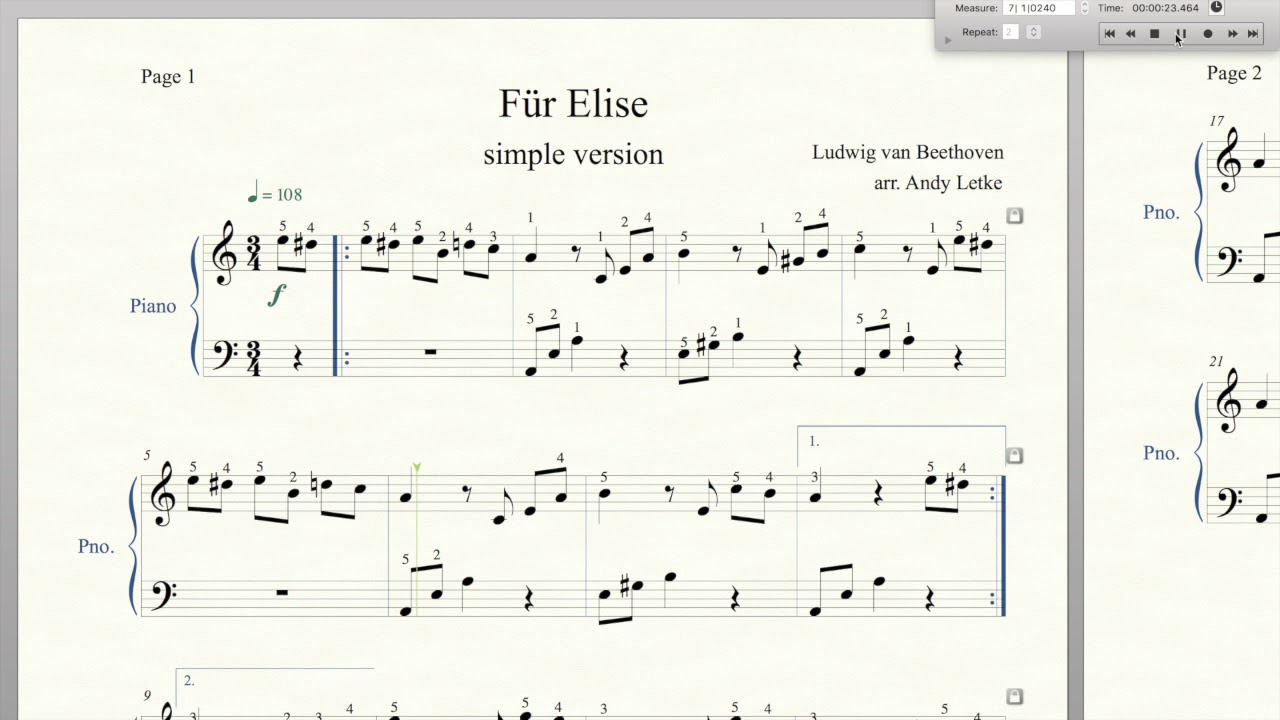 Fur Elise notation & midi