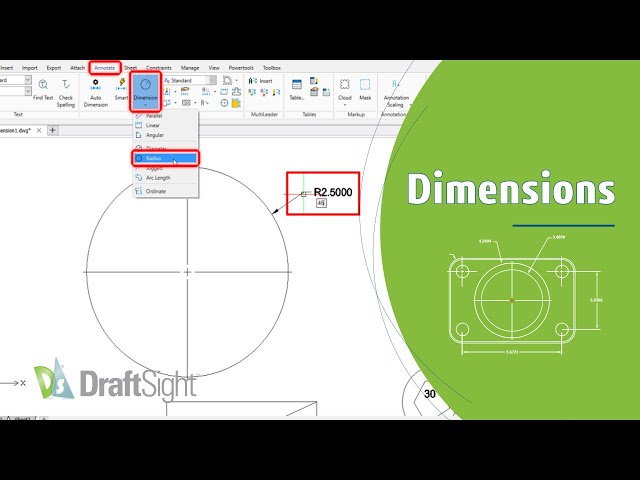 Create Radius Dimension for a Circle at Angle From Toolbar