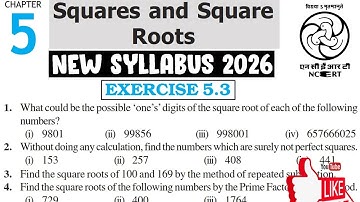 Exercise 5.3 | Chapter 5 Squares and Square Roots | Class 8 Maths | New Syllabus 2026
