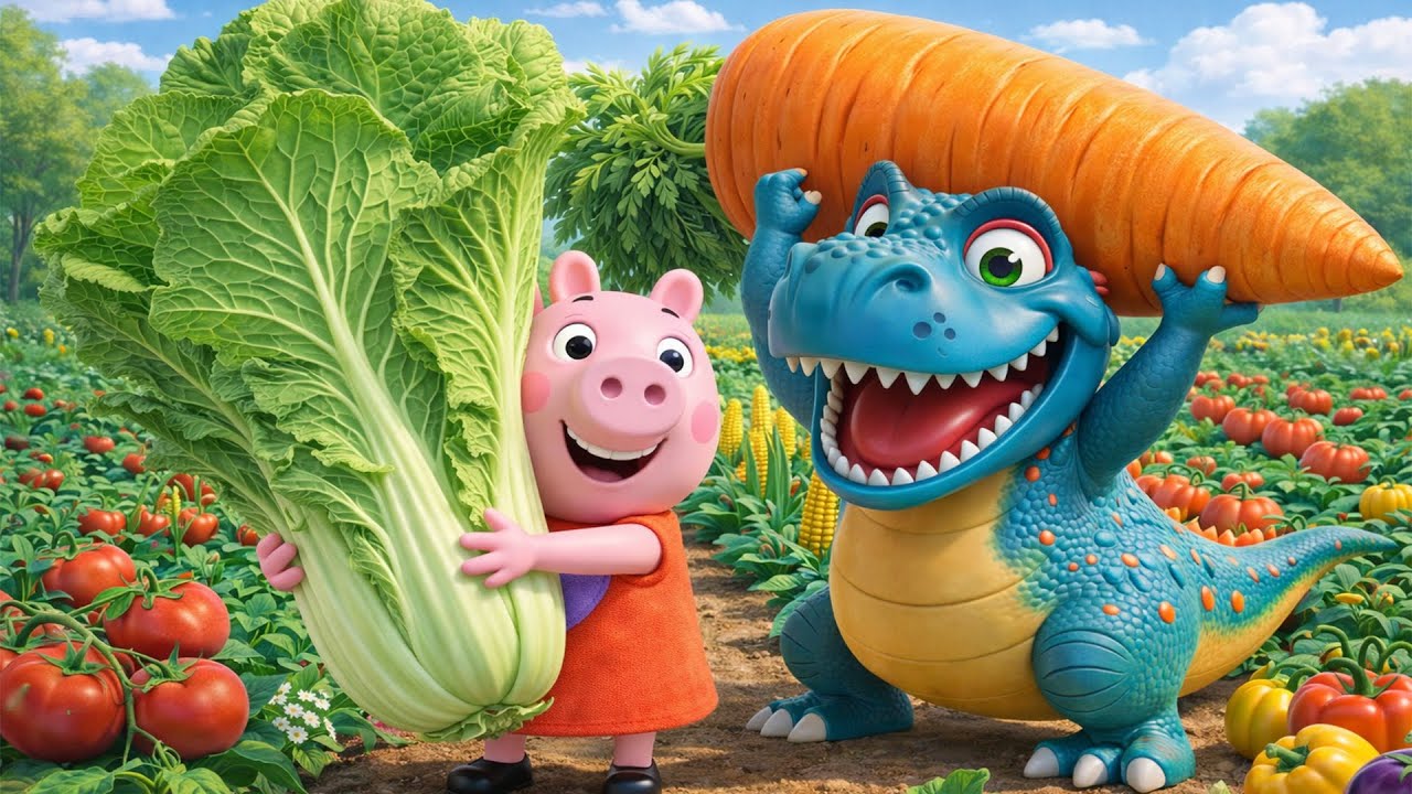 Funny Farm Day with a Peppa Pig and a Happy Dino 🥬😄 | Peppa Pig Funny Animation