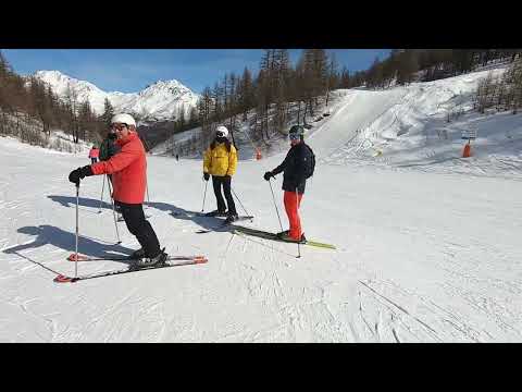 Skiing in Serre Chevalier down to Cote Chevalier lift