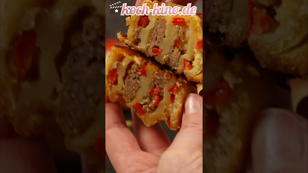 Würzige Hefeteigschnecken mit Hackfleischfüllung (Partyschnecken) - YouTube