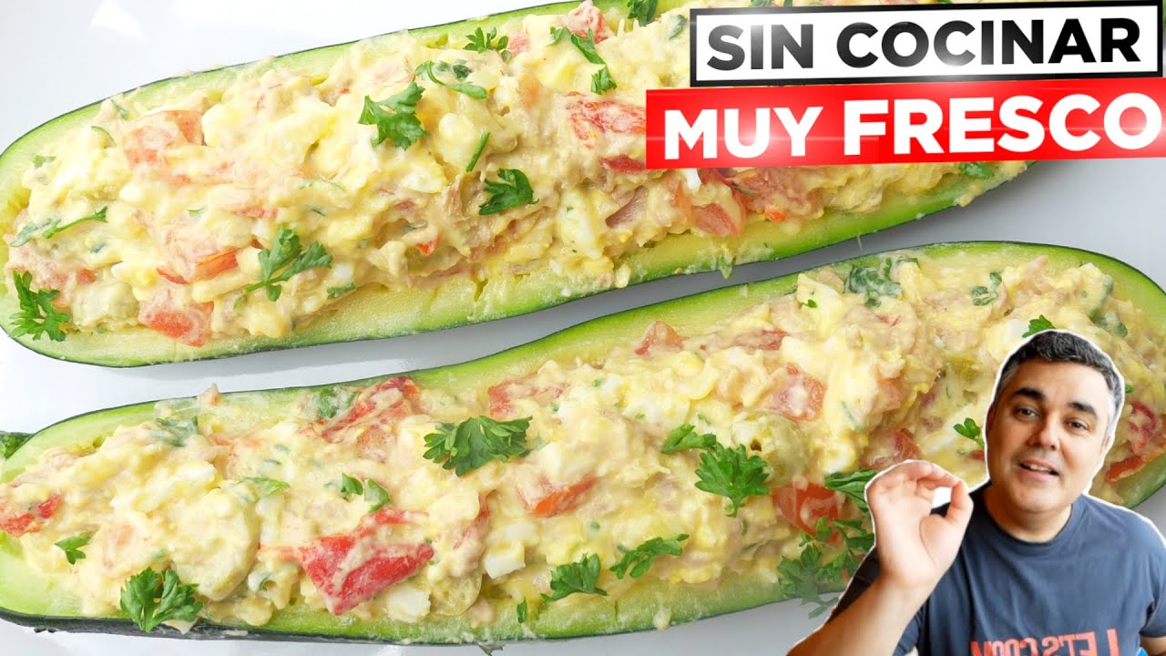 CALABACÍN RELLENO FRÍO 😍 5 MINUTOS y SIN COCINAR 😋🥒 Nunca había comido uno MÁS RICO. (Zapallitos)