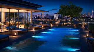 A Relaxing Swimming Pool With Overlooking Night City Scene | Relaxing Water Feature For 10 Hrs | 4K