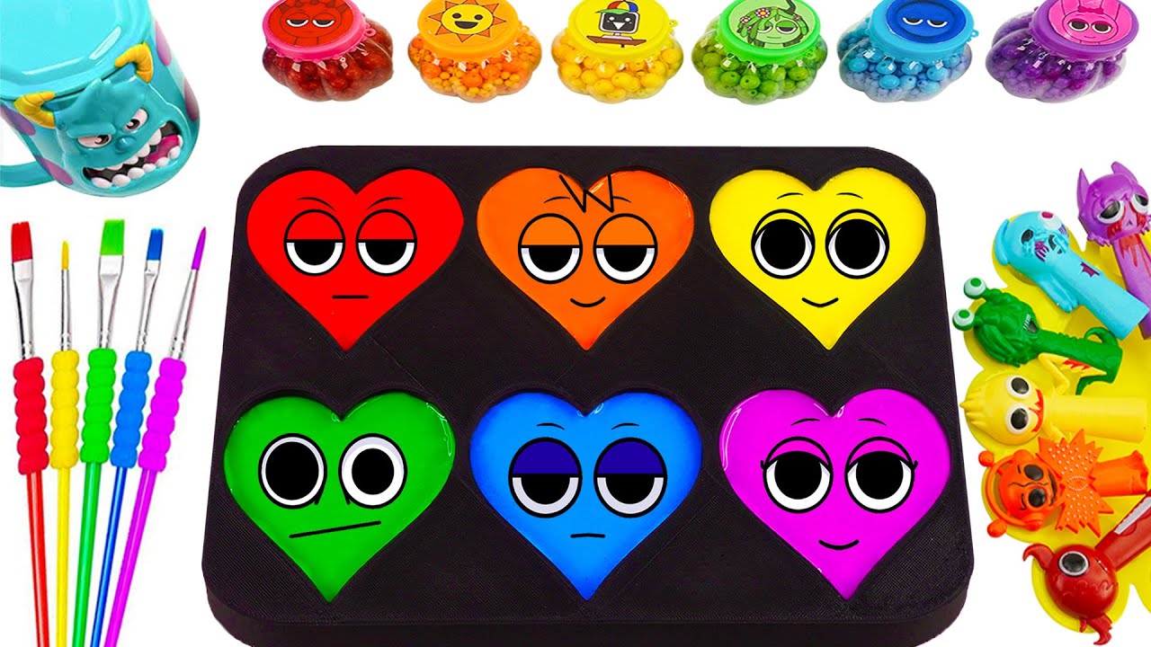 Asmr Video & Making Rainbow Sprunki  Heart Clay | Mixing Color 6 Slime Sprunki Finger Form ASMR