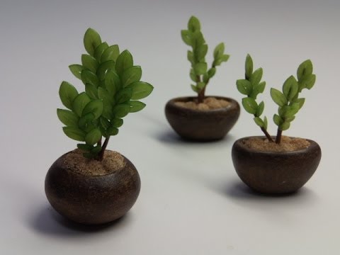 紙 粘土で作るドールハウス 葉っぱのついた木の作り方 鉢植え Youtube