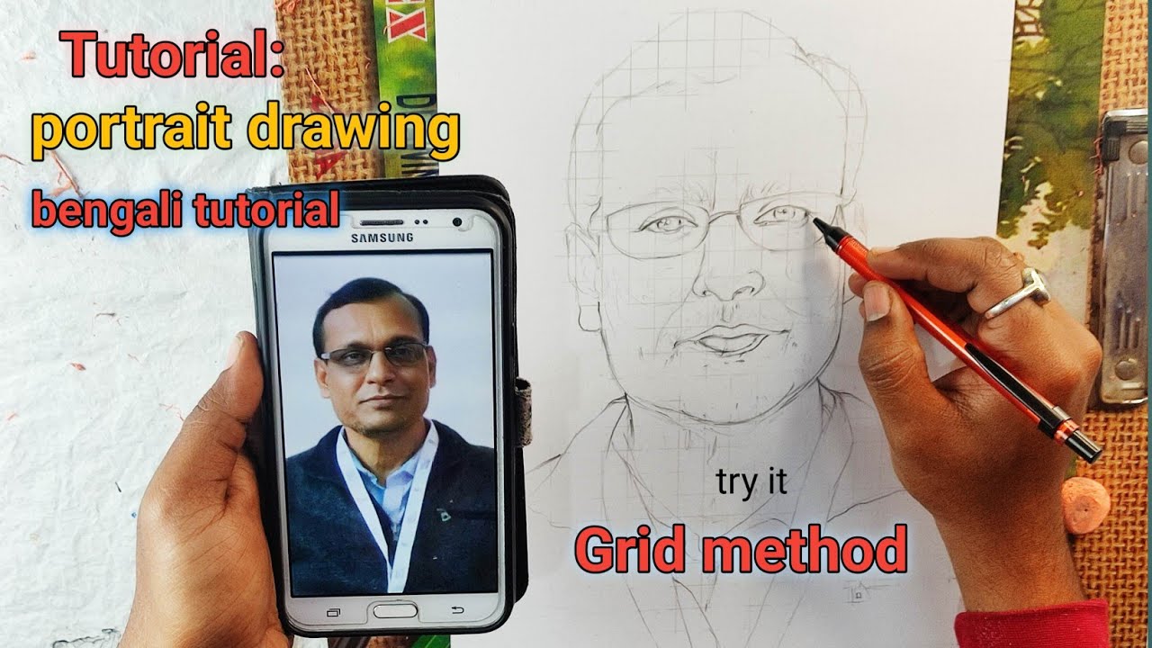 Grid method portrait drawing tutorial for beginners/Step by Step ...