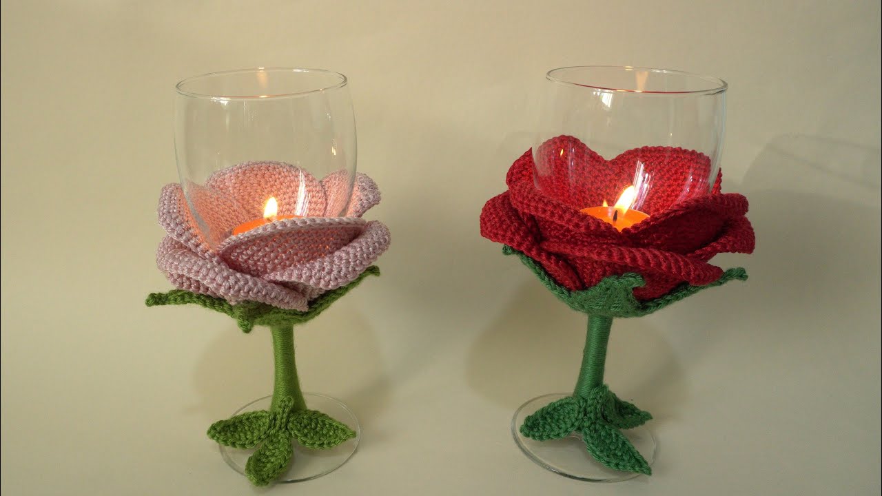 ROSA PORTAVELAS EN CROCHET