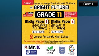 Awqaf SA Grade 11 Maths Workshop May 2026 - Paper 1