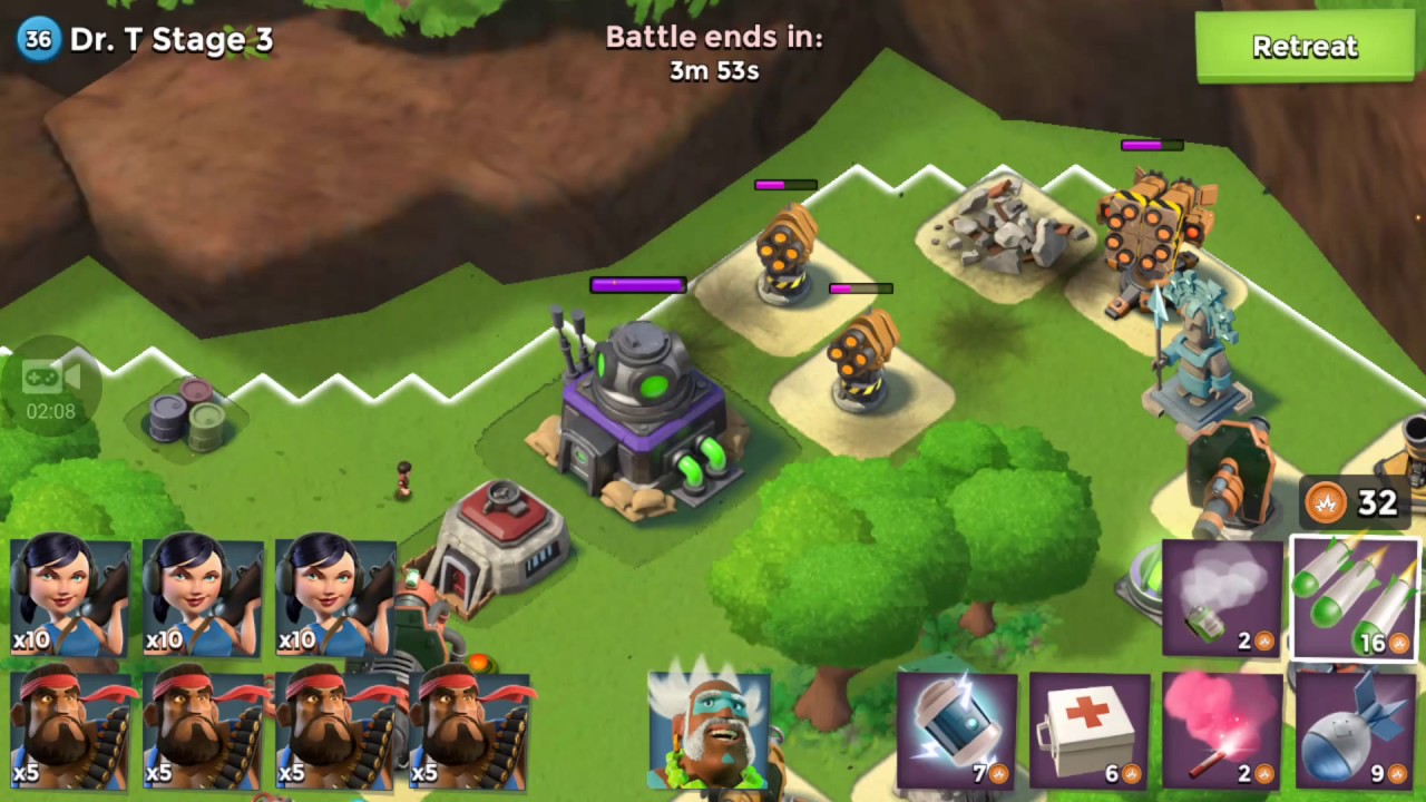 Boom Beach Attacking Dr. T's Volcano Island 1 YouTube