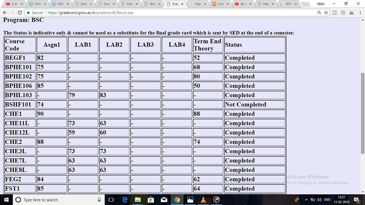 assignment grade card