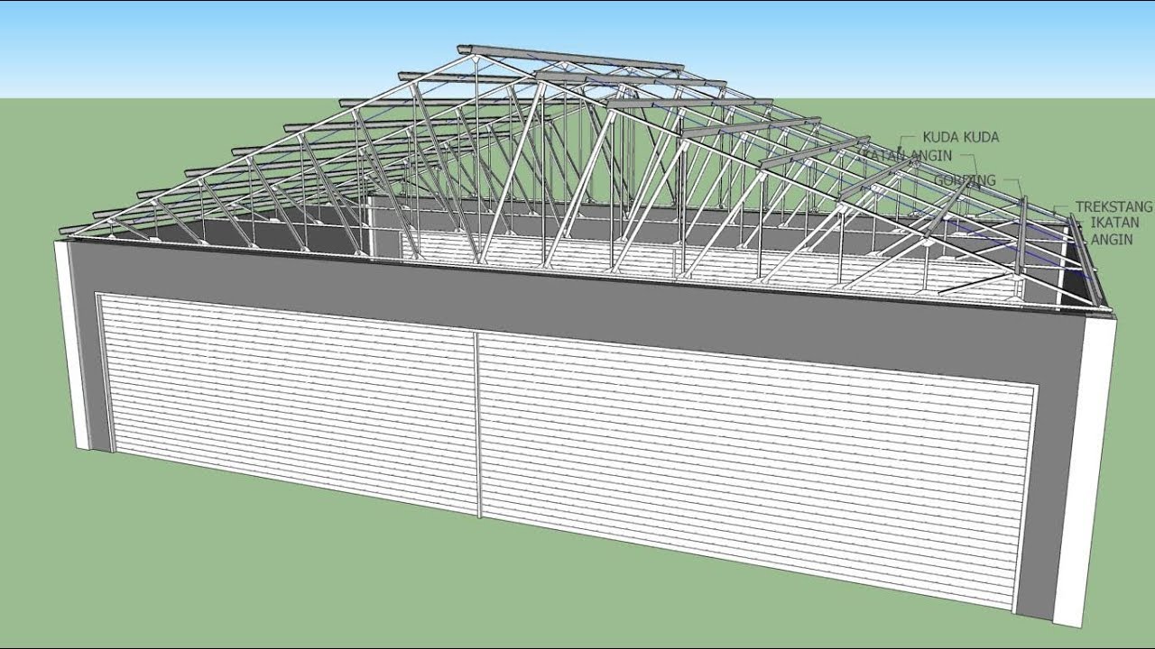 Struktur Atap Baja Konvensional 3d Sketchup Rangka Atap Kuda Kuda