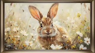 Rabbit In The Meadow Painting | Gold Frame TV Art | Art Screensaver for TV | 1 Scene - 1H 🐇🌸 screenshot 2