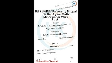Barkatullah University Bhopal Ba Bsc 1 year Math minor pepar 2022