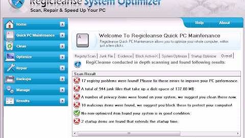 Registry Cleaners Review - RegiCleanse System Optimizer