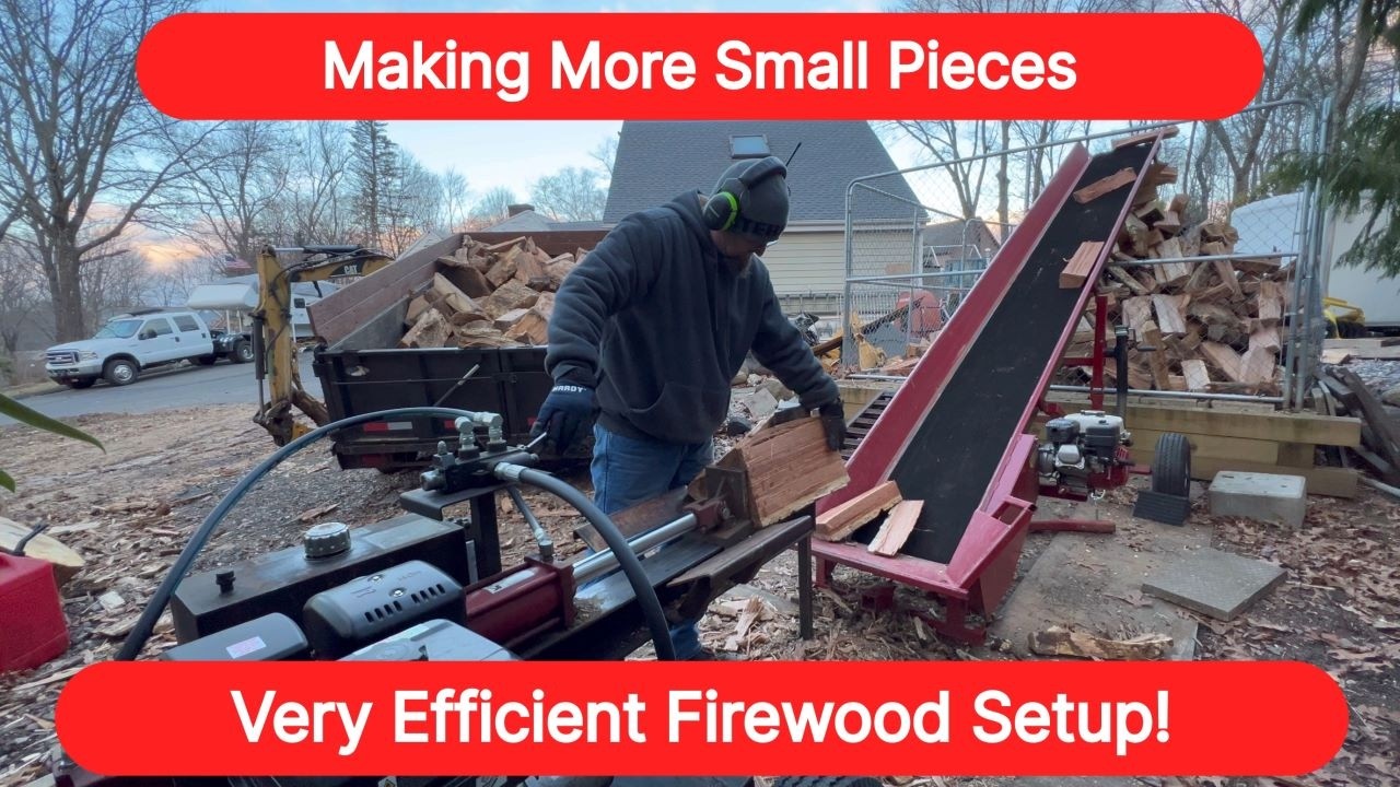 Firewood Processing with Log Splitter & Conveyor - YouTube