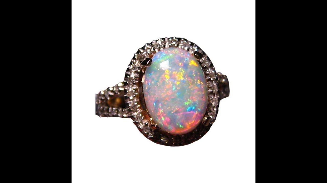 White Opal Ring with Diamonds 14k Gold | FlashOpal