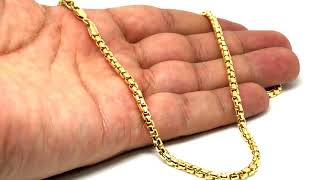 14K Yellow Gold Filled Round Box Chain Necklace, 3.4mm Wide