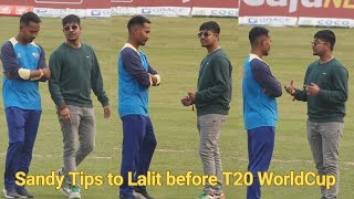 Sandeep Lamichhane gives few tips to Lalit before Nepal Cricket Team departs for World Cup T20 USA