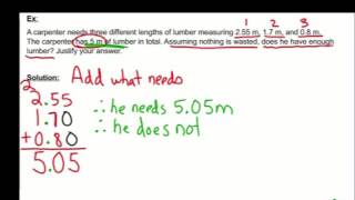 Adding and Subtracting Decimals for Word Problem