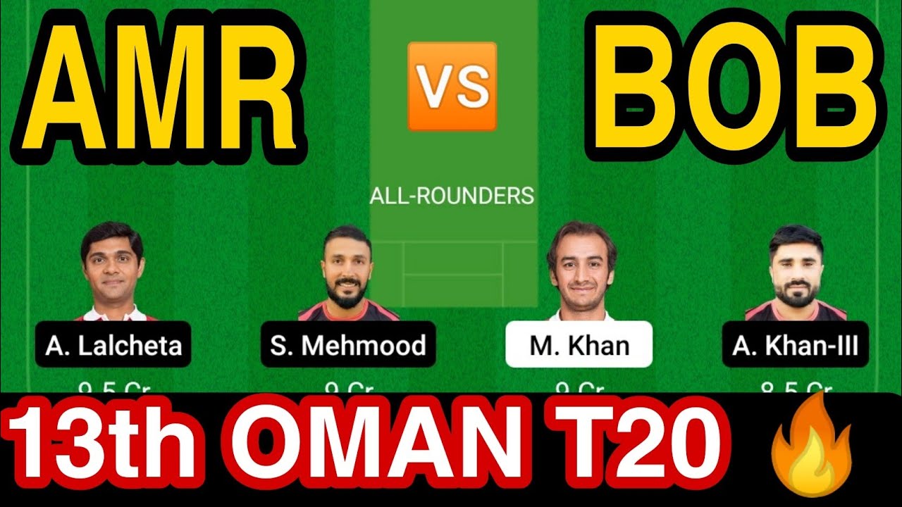 AMR vs BOB Today's Match Dream11 Prediction | BOB vs AMR All Players Stats, Dream11 SL Team