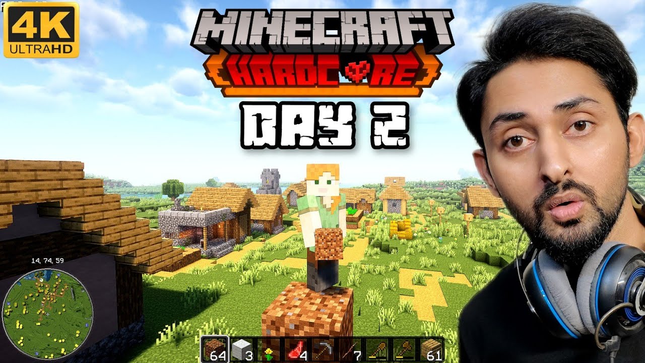 I FOUND AN AMAZING VILLAGE IN MINECRAFT HARDCORE | DAY 2 | THE NOOB ...
