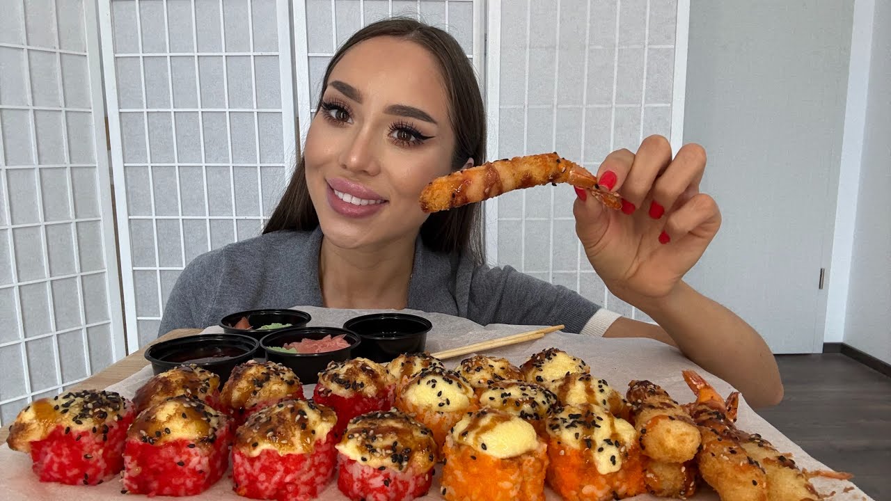 Мукбанг/ 🍱 роллы/ креветки 🍤 в темпуре/ отвечаю на ваши вопросы🩷