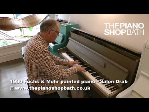 1980 Fuchs & Mohr painted piano in 'Salon Drab' @ The Piano Shop Bath