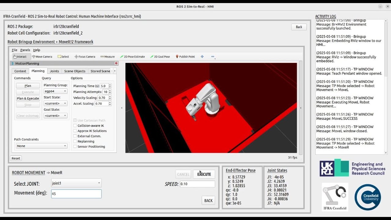 Seamless Control of an ABB IRB-120 Robot using a ROS 2-Python HMI (Real Robot)