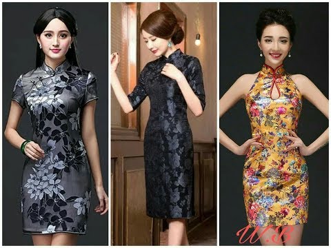 Beautiful Chinese Neck Designs/Floral Brocade Dresses 2017-2018