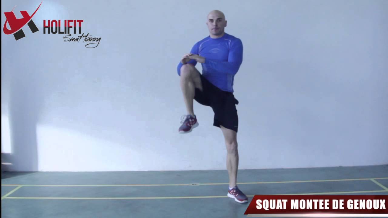 Exercice Fitness Squat Montee De Genoux Youtube