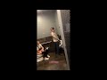 Girl uses toilet and talks in mens room