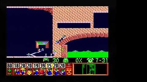 Lemmings SNES Tricky 11 Lemmings in the attic in one minute solution (6:59/8:00 when 84% registered.