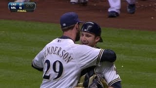 LAD@MIL: Henderson fans Van Slyke to end the game