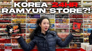 24hr ramen library in hongdae?  l Try 225 different ramyun at korean convenience store!