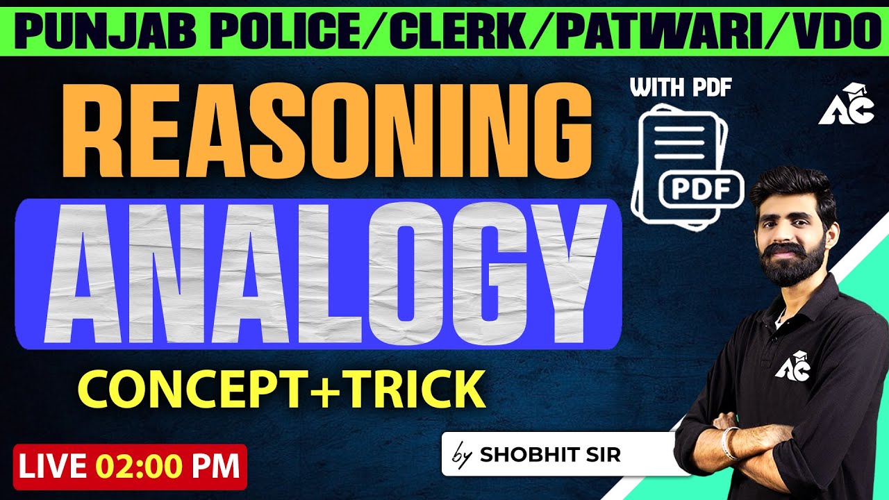 Punjab Police, Clerk, Patwari | Reasoning Analogy | Concept & Tricks | By Shobhit Sir