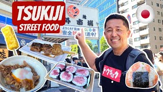Tsukiji Fish Market Street Food Tour! 🇯🇵 Tokyo Japan Travel Vlog! Sushi, Grilled Tuna, Onigiri!