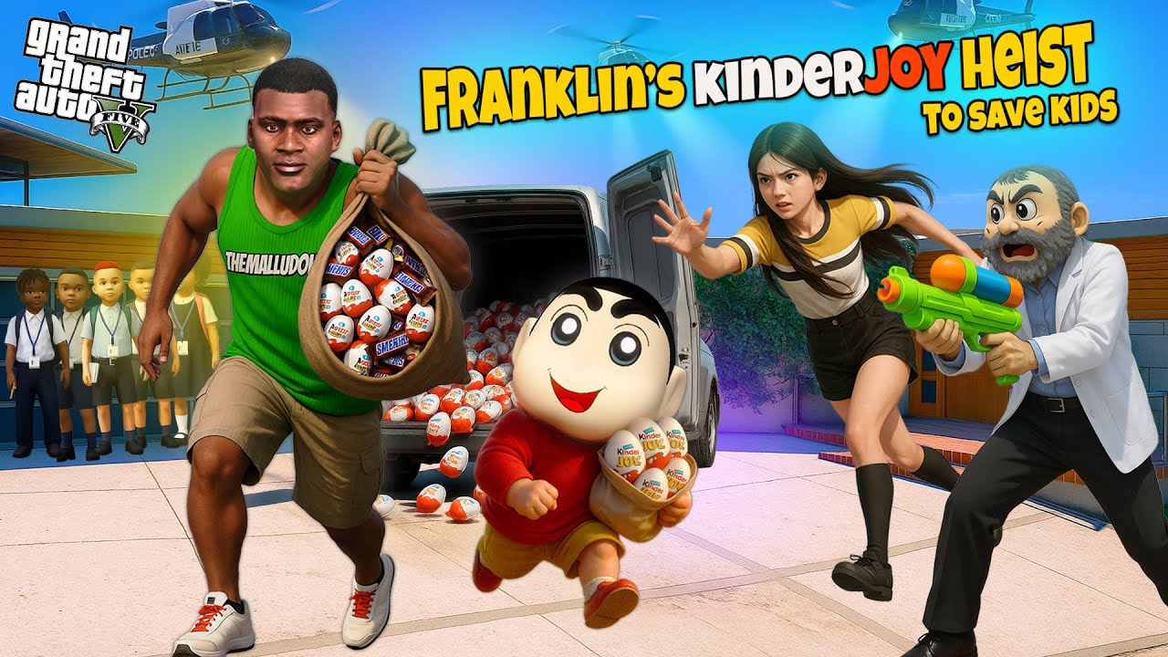 Franklin’s Kinderjoy Heist! 🍫😱 Shinchan Time Travels to Save Kids | GTA 5 Malayalam Part 2