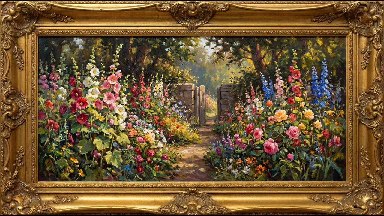 4K TV Background (8 Hours) – Floral Cottage Garden | Classical Music | Art Screensaver