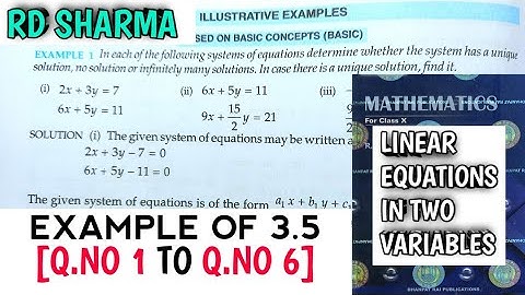 RD SHARMA CLASS 10 LINEAR IN TWO VARIABLES EXAMPLE OF EX-3.5[Q.NO-1 TO 6] | MATH FEAR | CHAPTER 3