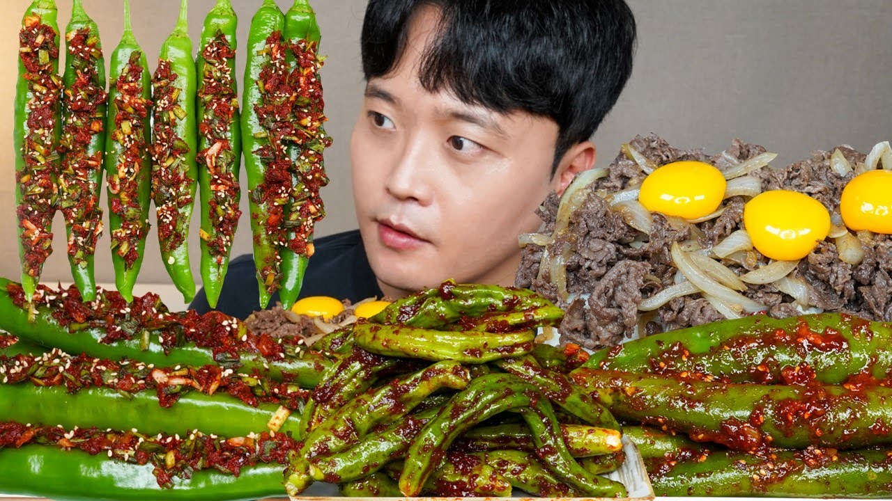 [와차밥] 고추김치 고추된장무침 꽈리고추김치 소불고기덮밥 요리 먹방 Chili Kimchi & Bulgogi Rice ASMR MUKBANG EATING SHOW