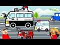 はたらくくるまの歌とアニメ♪パトカー救急車消防車ケガした時はどっちっち??チャイルドシートは大嫌い!つーちゃんとボビーくん♪