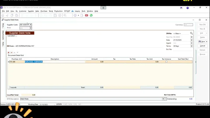 🧾 SQL Accounting Tutorial: How to Create Supplier Debit Note