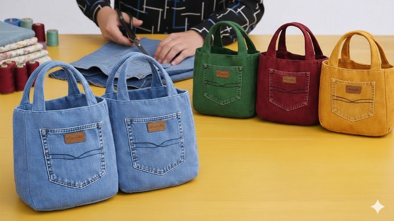 Best Way To Make Denim Beautiful Bags | Bag Cutting And Stiching | Tote Bag Banane Ka Tarika 
