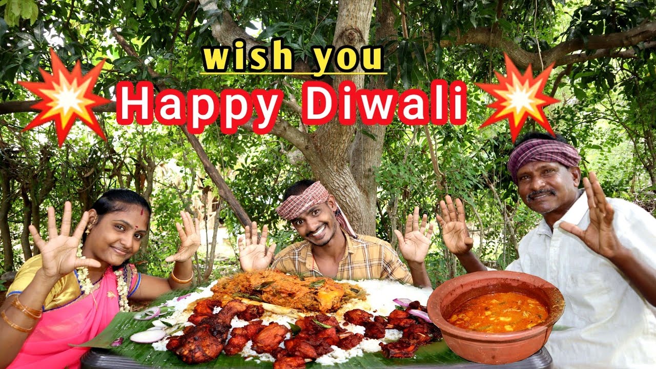 Happy Diwali special family eating show full mutton leg,mutton curry,chicken fry