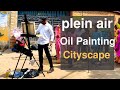 Plein Air Cityscape Painting Oil On Canvas | Draw Urban Sketch | Outdoor Landscape Demonstration