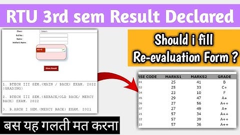 RTU 3rd sem Result Declared | Should i fill Re-evaluation form?  | RTU latest update today