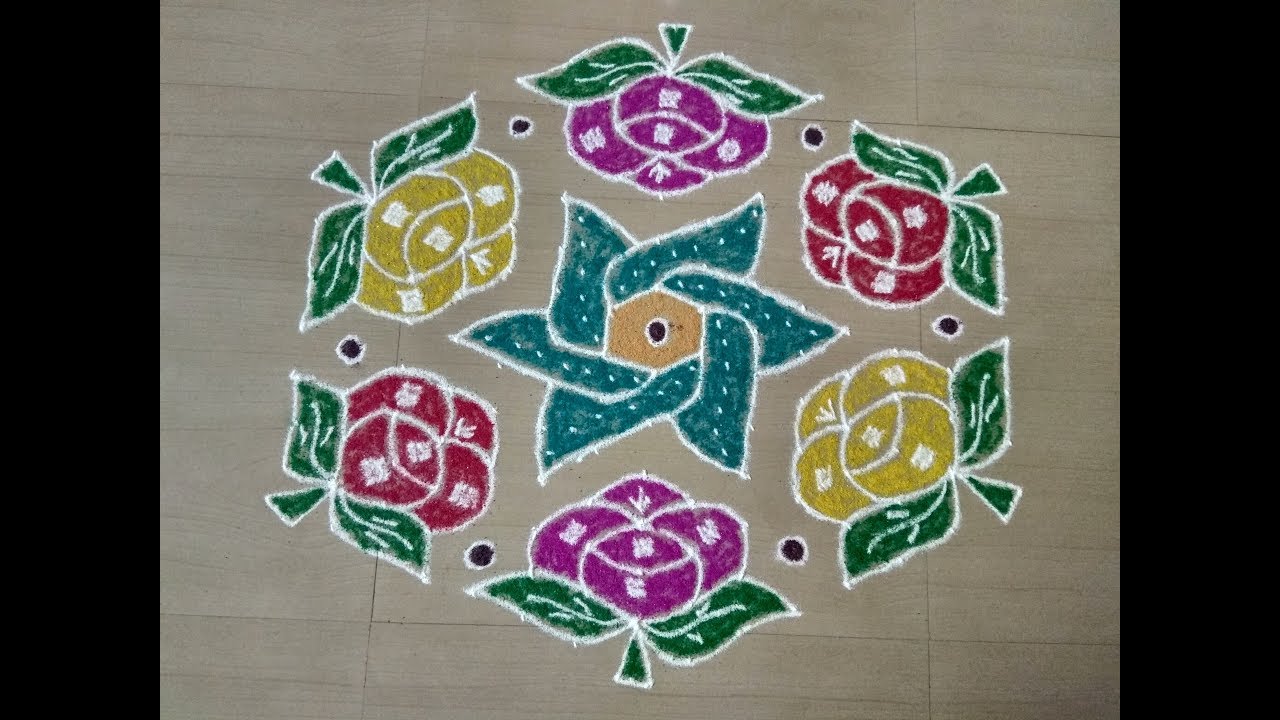 Rose flower kolam with 15 to 8 interlaced dots/Margazhi kolam/easy ...